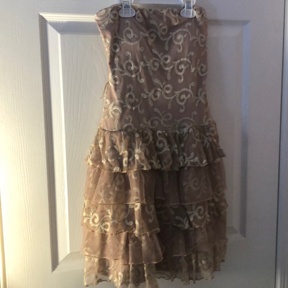 strapless dress with ruffled skirt